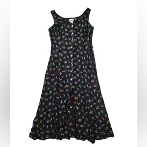 90s Vintage Robbie Bee Floral Button Front Tie Back Dress